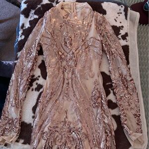 Sequin Embellished Long Sleeve Dress